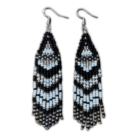 Black and White Beaded Fringe Earrings