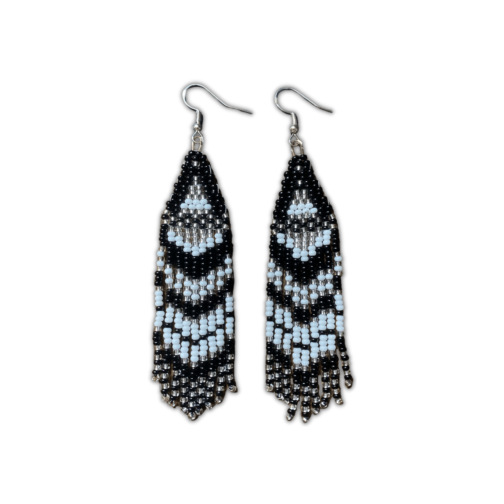 Black and White Beaded Fringe Earrings